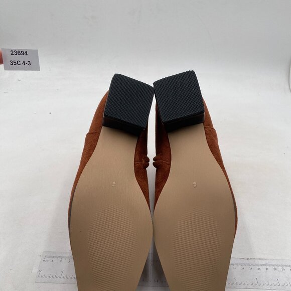 miss left Women's Square Closed Toe Low Chunky Heel Ankle Booties Brown Shoes - Picture 7 of 8